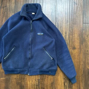 Patagonia Vintage 80s Zip Up Fleece Jacket Navy Blue Full Bomber 90s Deep Pile - Picture 1 of 15
