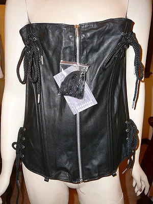 New w/tag Elegant Moments Genuine Leather Black Zip Front Corset 42 High Quality - Image 1 of 4