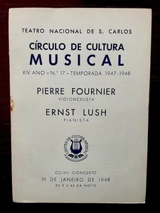 PIERRE FOURNIER Cello Recital Program 1948 (Bach, Brahms, Debussy, Paganini...) - Picture 1 of 2