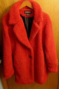 Abrigo Chaqueta Mujer Oso de Peluche Rojo Profundo Liz Claiborne XL 46" Pecho - Imagen 1 de 6
