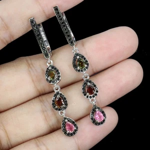 925 Sterling Silver Earrings Pear Tourmaline 4x3mm Spinel Gemstone Jewelry - Picture 1 of 13