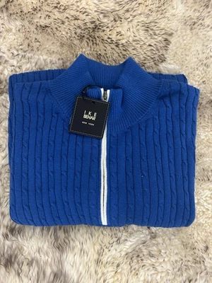 NWT Ike Behar Sweater Mens XXL 1/4 Zip Pima Cotton Blue Pullover Textured - Image 1 of 4