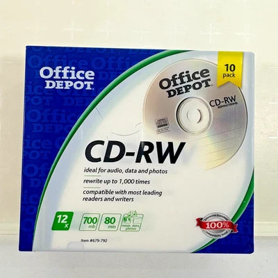 Office Depot Brand 10 Pack CD-RW 12X Speed 700MB 80Min Music Data Photos - Image 1 of 4