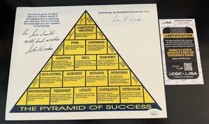 John Wooden Signed Pyramid of Success Personalized Autograph JSA Certification - Picture 1 of 5