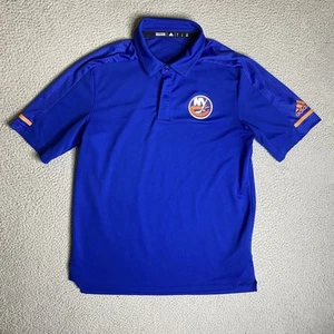 New York Islanders Adidas Shirt Men Medium Blue Polo NHL Hockey Logo Climalite - Picture 1 of 11