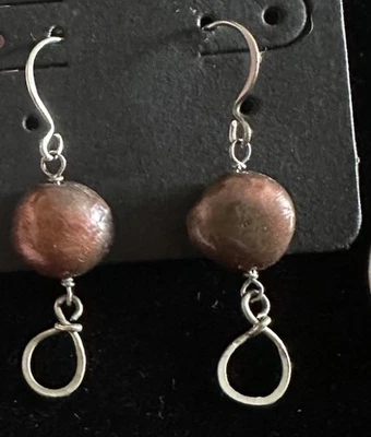 Ganchos artesanales elegantes gotas de plata de ley marrón barroco perlas Foto 1 de 4