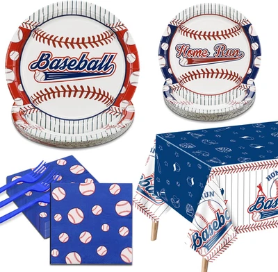 Baseball Party Decorations - 81Pcs Baseball Plates and Napkins Sets, Tablecloth, - Image 1 of 4