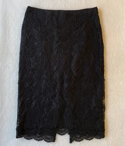 Kobi Halperin Black Floral Crochet Lace Layered Midi Cocktail Skirt Size 6 - Picture 1 of 7