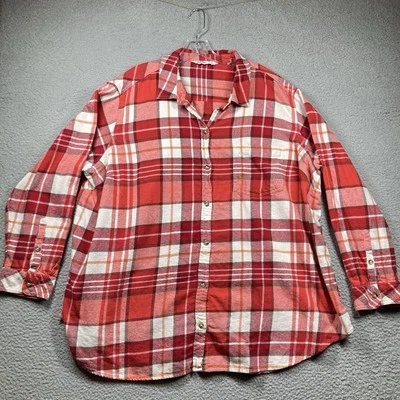 Camisa de franela Sonoma para mujer Plus 3X roja a cuadros con botones acogedora cómoda relajada Foto 1 de 4