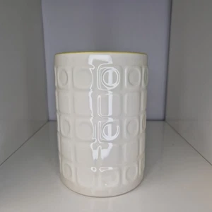 Jarrón raro Orla Kiely tarro de utensilios círculos elevados cuadrados cerámica blanca 16,5 cm - Imagen 1 de 9