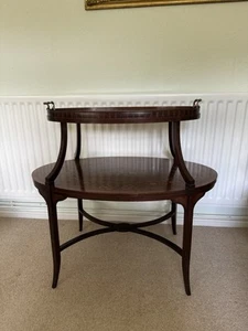 Exceptional Edwardian Satinwood Marquetry Inlaid Oval Two Tier Window Side Table - Picture 1 of 3