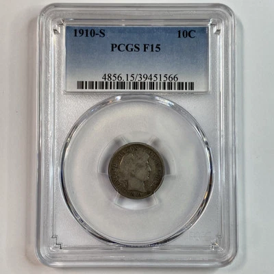 1910-S BARBER DIME PCGS F15 - Image 1 of 4