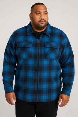 Chaqueta camisa polar polar con cremallera talla grande King para hombre en azul marino/negro Foto 1 de 3