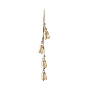 Metal Distressed Gold Hanging Bells On Rope Rustic Christmas Decor Cow Bells - Picture 1 of 8