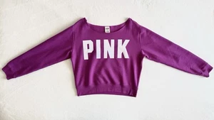 Victoria Secret PINK Open Neck Crew Sweatshirt Pullover Size M Color Dark Purple - Picture 1 of 8
