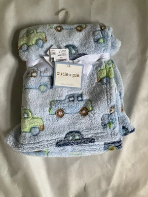 Cutie Pie Trucks Cars Baby Blue Blanket Green Brown Vehicles Automobile HTF NEW - Image 1 of 4
