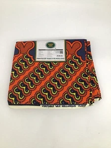 Fabric: 6 Yards Dutch Wax Block Print by Vlisco in Holland -Orange, Blue, Yellow - Picture 1 of 4