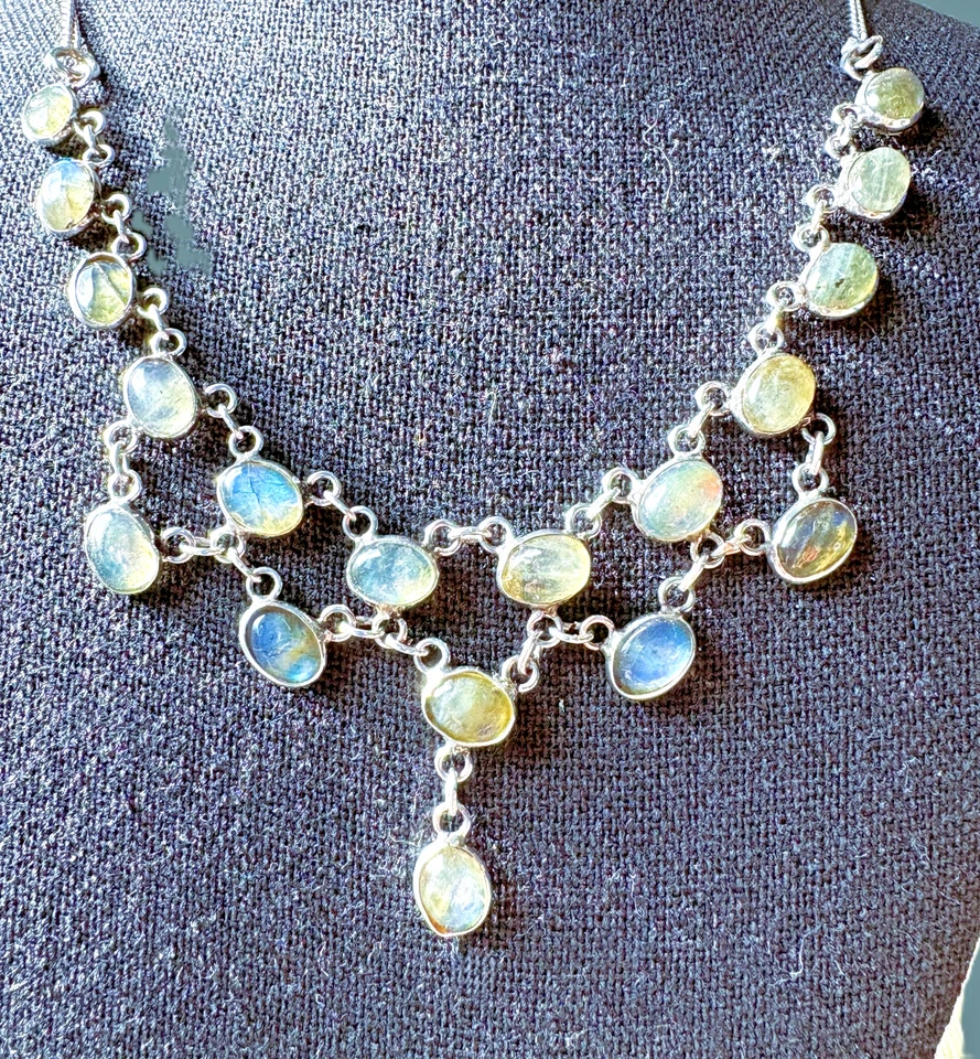 ЧЕРНАЯ ПЯТНИЦА РАСПРОДАЖА! Шикарный ручной работы лунный камень кабошон фестон ожерелье - Изображение 1 из 4