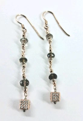 ORECCHINI IN ARGENTO 925 LAMINATO IN ORO ROSA CON QUARZO FUME E ZIRCONIA CUBICA - Immagine 1 di 4