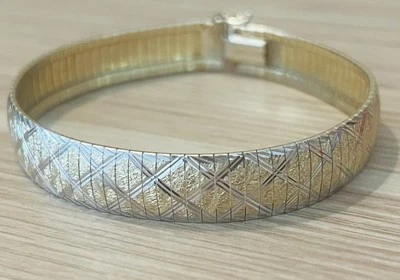 10k Yellow & White Gold Textured 10mm Omega Bracelet 7” Long 12.8 Grams - Image 1 of 4