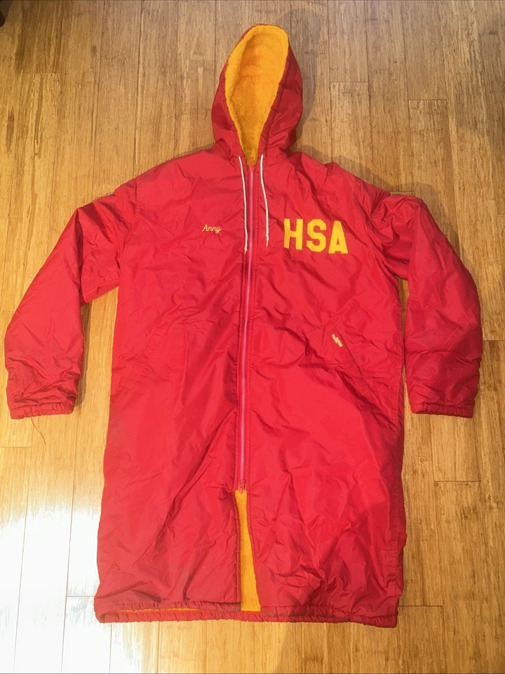 TruWest Swim Parka Mens Large Fleece Lined Full Zip Red Hooded Jacket USA MADE - Image 1 of 4