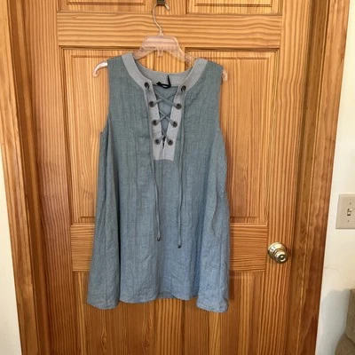 Vestido de verano azul cambray azul sin mangas talla grande Blu Pepper Foto 1 de 4