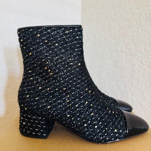 Steve Madden Eiffel Bootie, Tweed Black Sparkle, Low Block Heel, Size 8.5, NWT - Picture 1 of 16