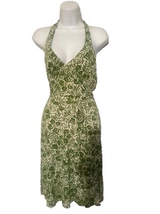 Diane Von Furstenberg DVF Silk Wrap Halter Neck Dress 4 Green White Geometric - Picture 1 of 6