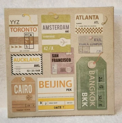 Ikea PJATTERYD Airport Luggage Tags Canvas Square Wall Art 10 x 10" - Image 1 of 4
