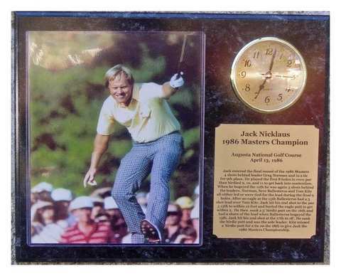 Jack Nicklaus 1986 Masters 8x10 Photo Plaque w Clock Insert & Engraved Nameplate Cover