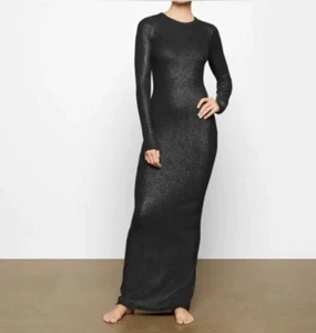 Skims Ripp Modal Stretch Strick Langarm Maxi Pullover Kleid Schwarz Schimmer S - Bild 1 von 22