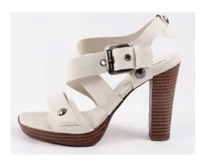 $150 NINE WEST Ankle Wrap Ivory Leather SANDALS * 7.5 ~ EUC - Picture 1 of 6