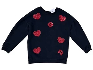Sonia Rykiel Paris Girls Black Dalida Cotton Sweatshirt Sequin Hearts Kids 12Y - Picture 1 of 6
