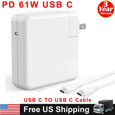 Adaptador carregador 61W USB C para Apple MacBook PRO 13" A1718 i5 + cabo A1708 A1947 - Imagem 1 de 4