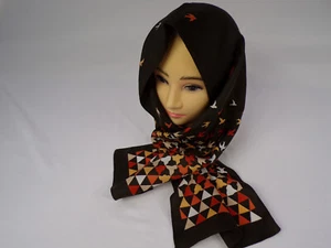 Vintage Italian Scarf 47" x 10" Birds in Flight Geometric Dark Brown Poly D25 - Picture 1 of 7