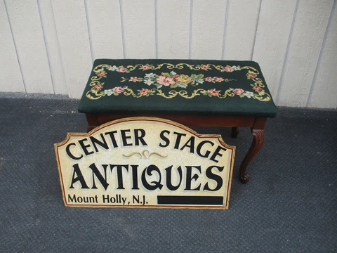 64205   Hand Made Needlepoint Piano Bench Stool w/ Storage Cover