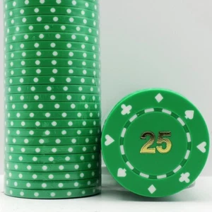 100 x GREEN 25 Suited, 11.5g ABS Gold Foil DOUBLE STAMPED Poker Chips - Picture 1 of 1