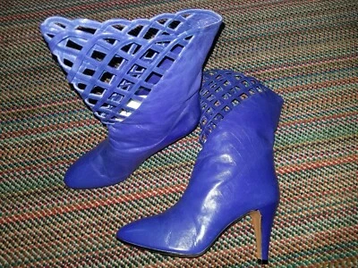 80-е HALSTON Женские Винтажные Ботинки НОВЫЕ НЕНОШЕНЫЕ фиолетовая кожаная клетка сплетенные размер 7,5 - Изображение 1 из 4