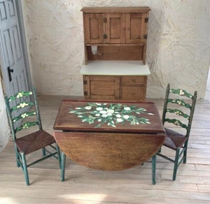 Hand Painted And Constructed Chrysnbon Set Of Table And Chairs For A Dollhouse - Picture 1 of 5