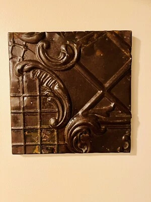 ARTIST ARCHITECTURAL ANTIQUE TIN TILE FRAMED SALVAGE DISTRESSED FINISH 11” X 11” - Image 1 of 4