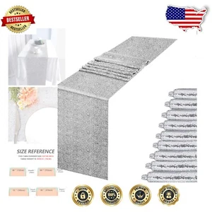 Luxury Silver Sequin Table Runner Set 12"x108" - Ideal for Weddings & Parties - Picture 1 of 10