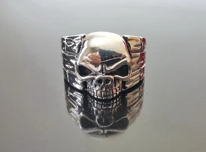 Schädelring 925 Sterlingsilber Schädel Ziegel Wand Graffiti Biker Rock Punk Goth - Bild 1 von 9
