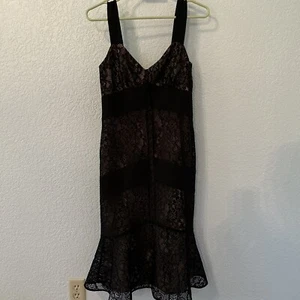 Ann Taylor LOFT Sz 2 Black Lace Overlay Midi Dress Ruffle Hem Party Holiday - Picture 1 of 9