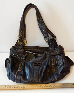 Angel Kiss Navy Blue Soft Leather Purse Hobo Bag Strap Zipper Compartments - Picture 1 of 4