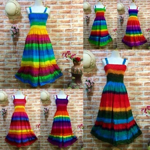 Women Casual Summer Beach Smock Ruffle Sundress Rayon Bright Color Rainbow S M L - Bild 1 von 13