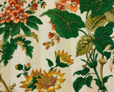 4+Yd Tropical Floral Palm Linen Upholstery Fabric Braemore Orchid Stripe Curtain - Image 1 of 4