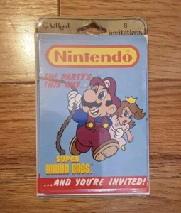 Vintage Nintendo Super Mario Bros. 8 Birthday Party Cards & Envelopes NOS - Picture 1 of 2