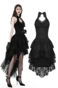 DARK IN LOVE Black Steampunk Sexy Gothic Halter High-Low Rose Lace Party Dress - Picture 1 of 18