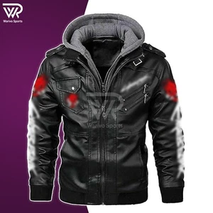 Mens Gray & Black CybersPunks 2077 Samurai Biker Gaming Hooded Leather Jacket - Picture 1 of 6