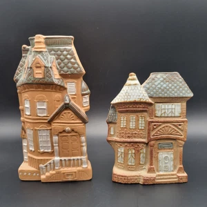 Coppia Tasche da Parete Vintage Contrappunto Giappone San Francisco Vittoriane Brownstone - Foto 1 di 7